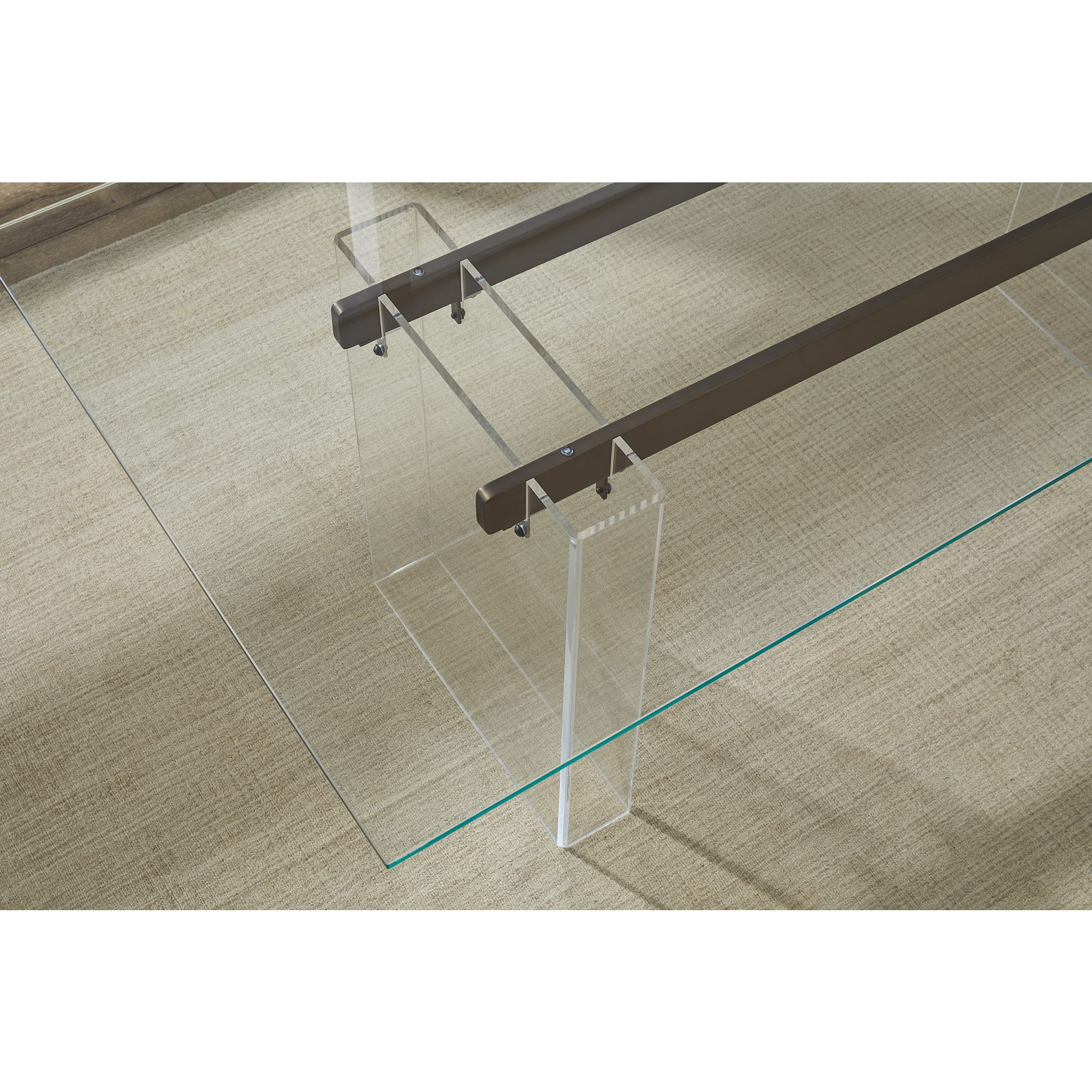 Moorea Double Pedestal Rectangular Dining Table in Clear Acrylic, Glass and Bronze Metal - Image 6