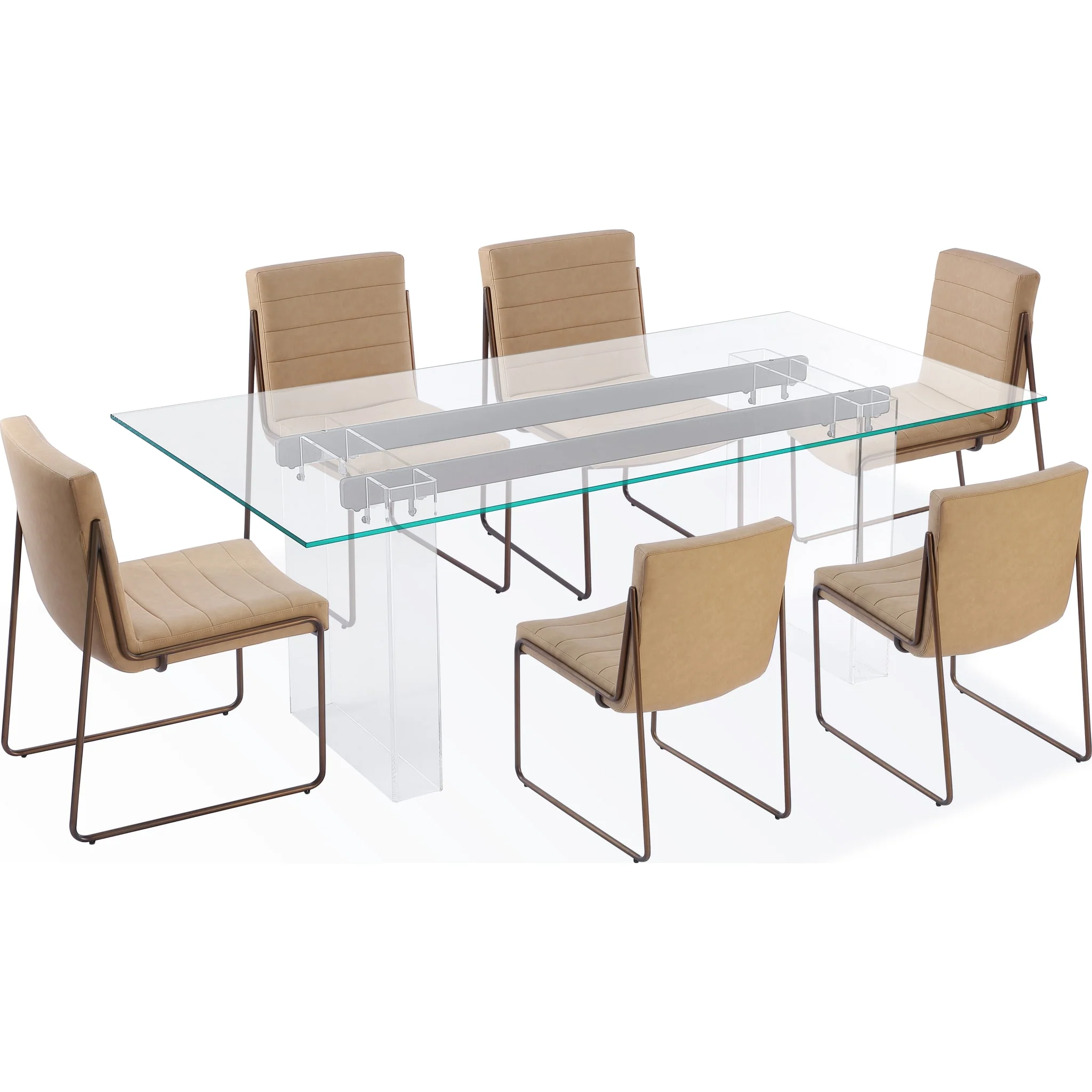 Moorea Double Pedestal Rectangular Dining Table in Clear Acrylic, Glass and Bronze Metal - Image 7