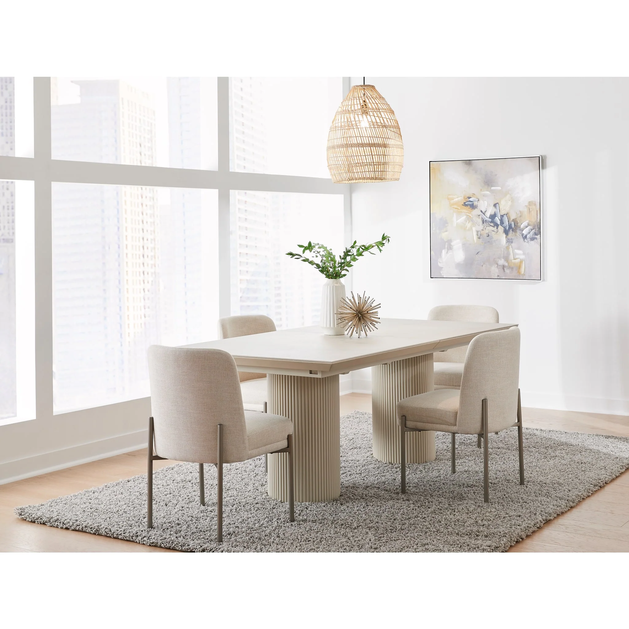 Cannon Stone Top Double Pedestal Extension Dining Table with Ivory Wood Base - Image 3