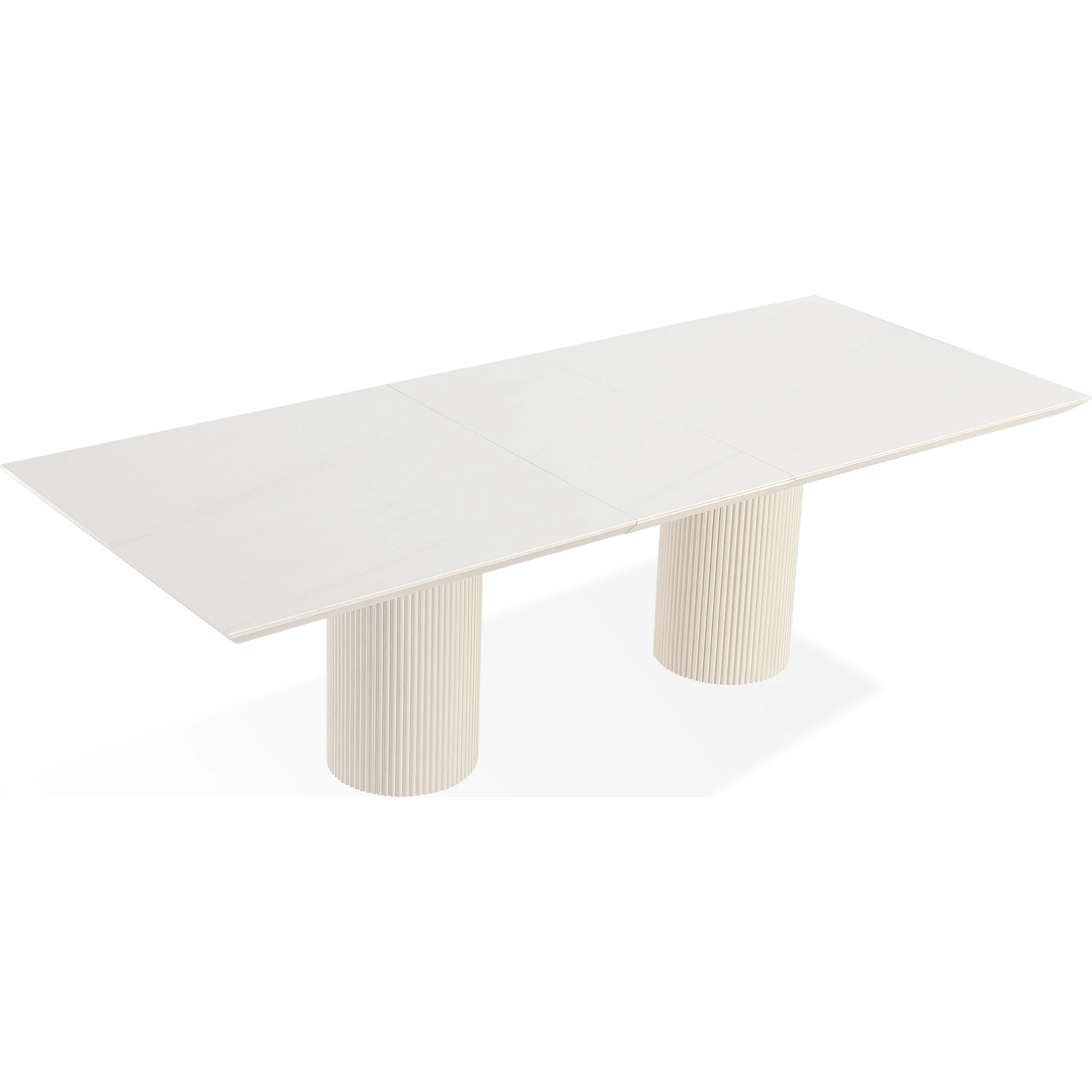 Cannon Stone Top Double Pedestal Extension Dining Table with Ivory Wood Base - Image 5