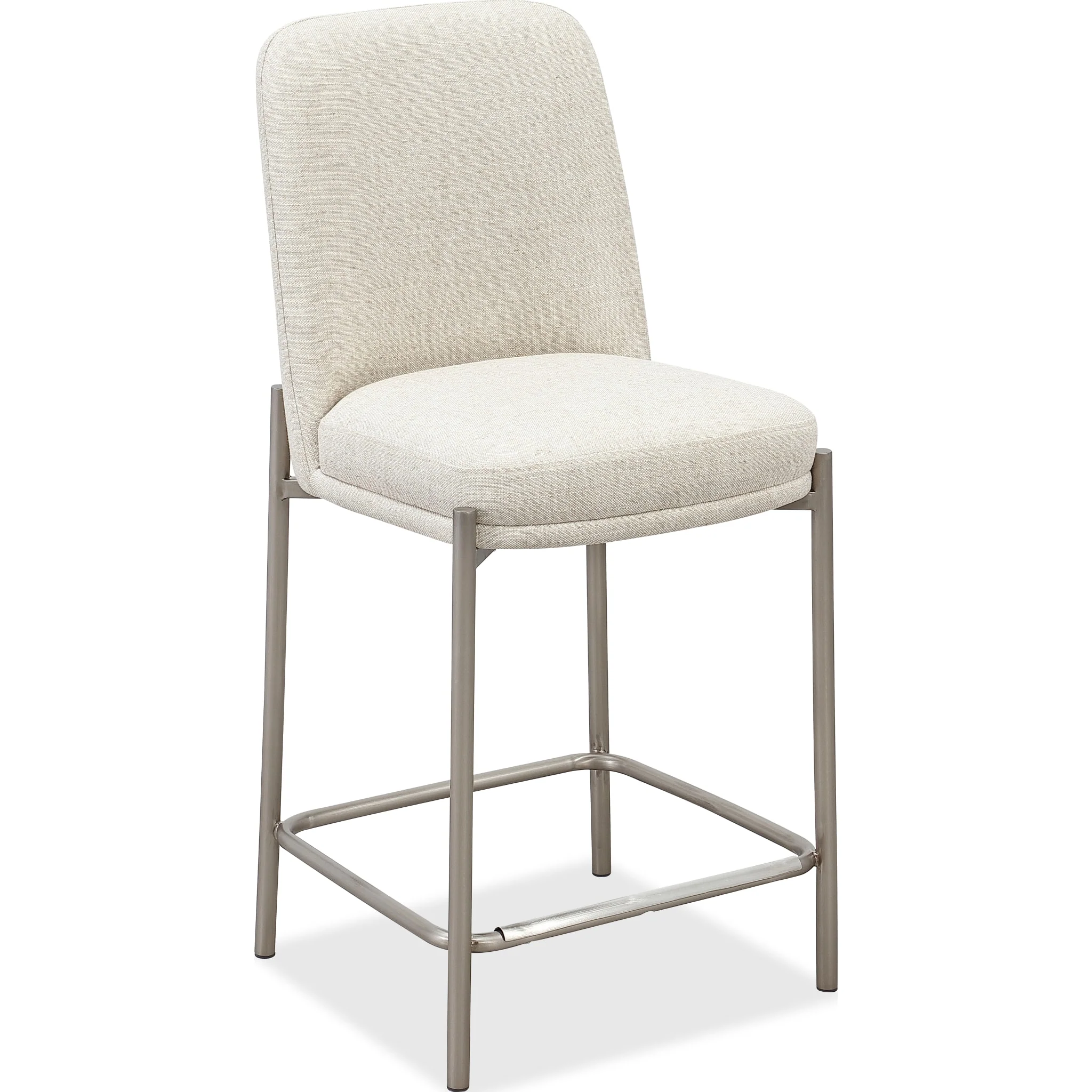 Dion Upholstered Counter Stool in Natural Light Linen and Brushed Nickel Metal - Image 2
