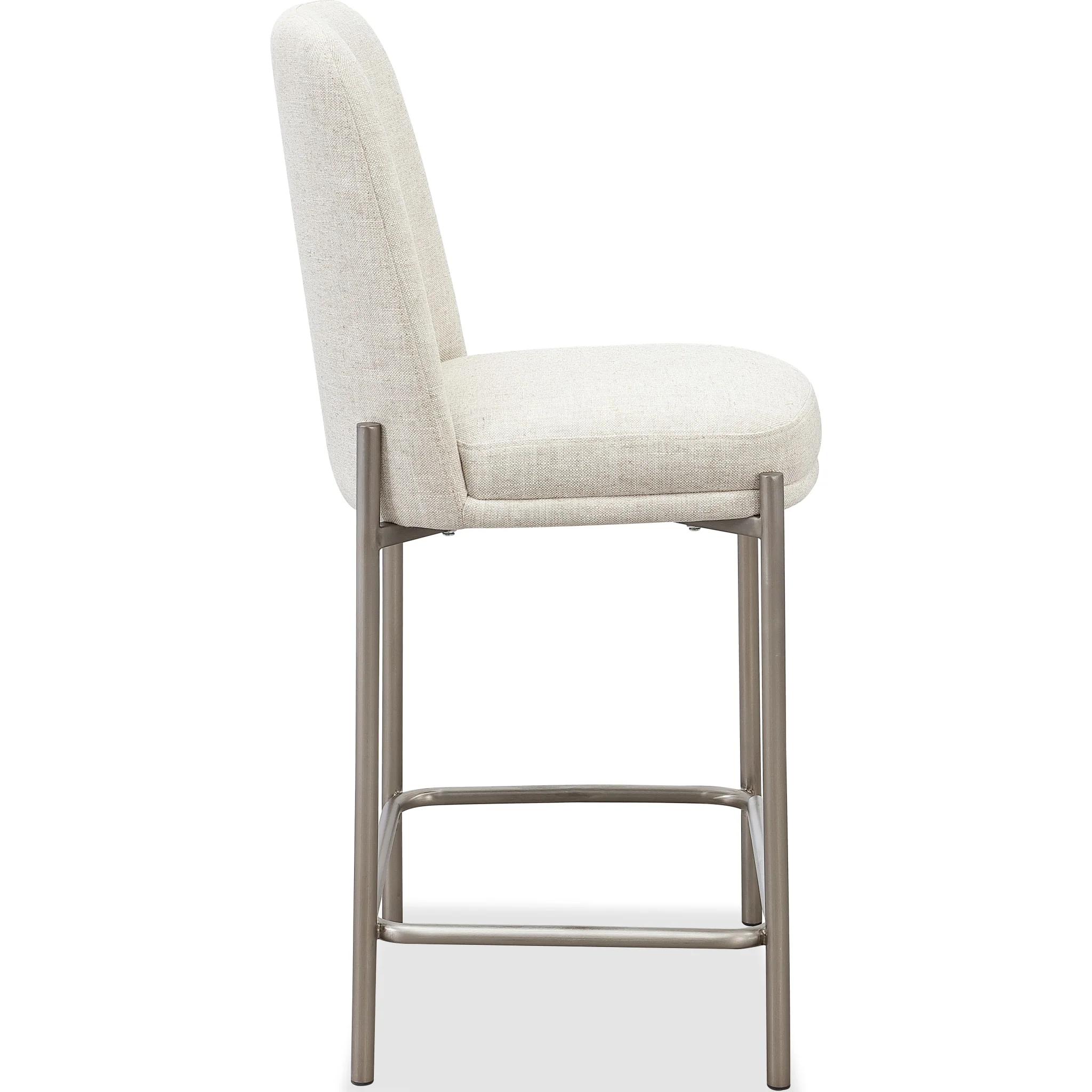 Dion Upholstered Counter Stool in Natural Light Linen and Brushed Nickel Metal - Image 3