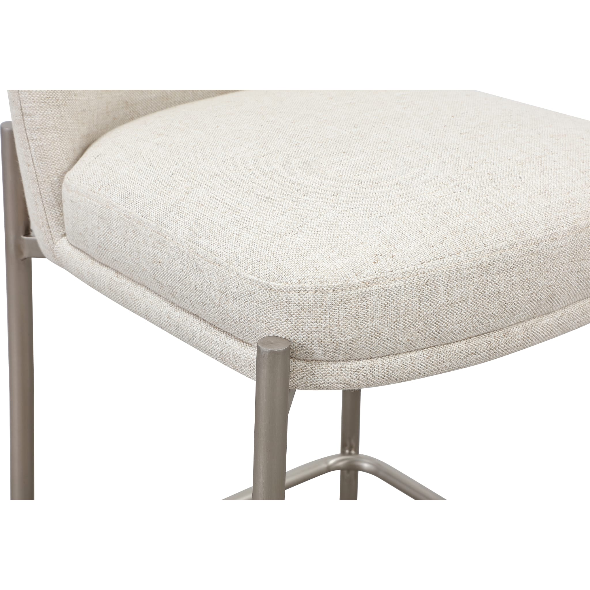 Dion Upholstered Counter Stool in Natural Light Linen and Brushed Nickel Metal - Image 6