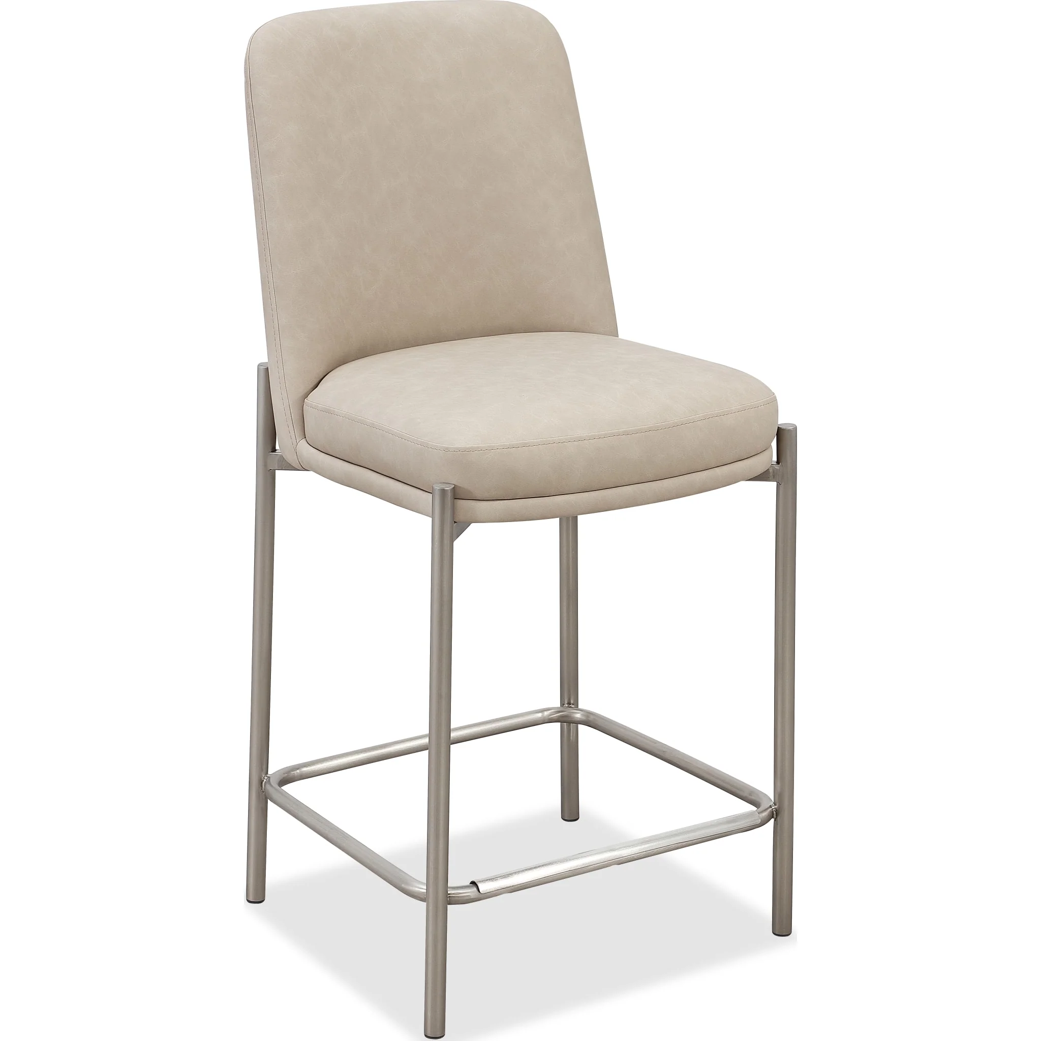 Dion Upholstered Counter Stool in Camel Synthetic Leather and Brushed Nickel Metal - Image 2