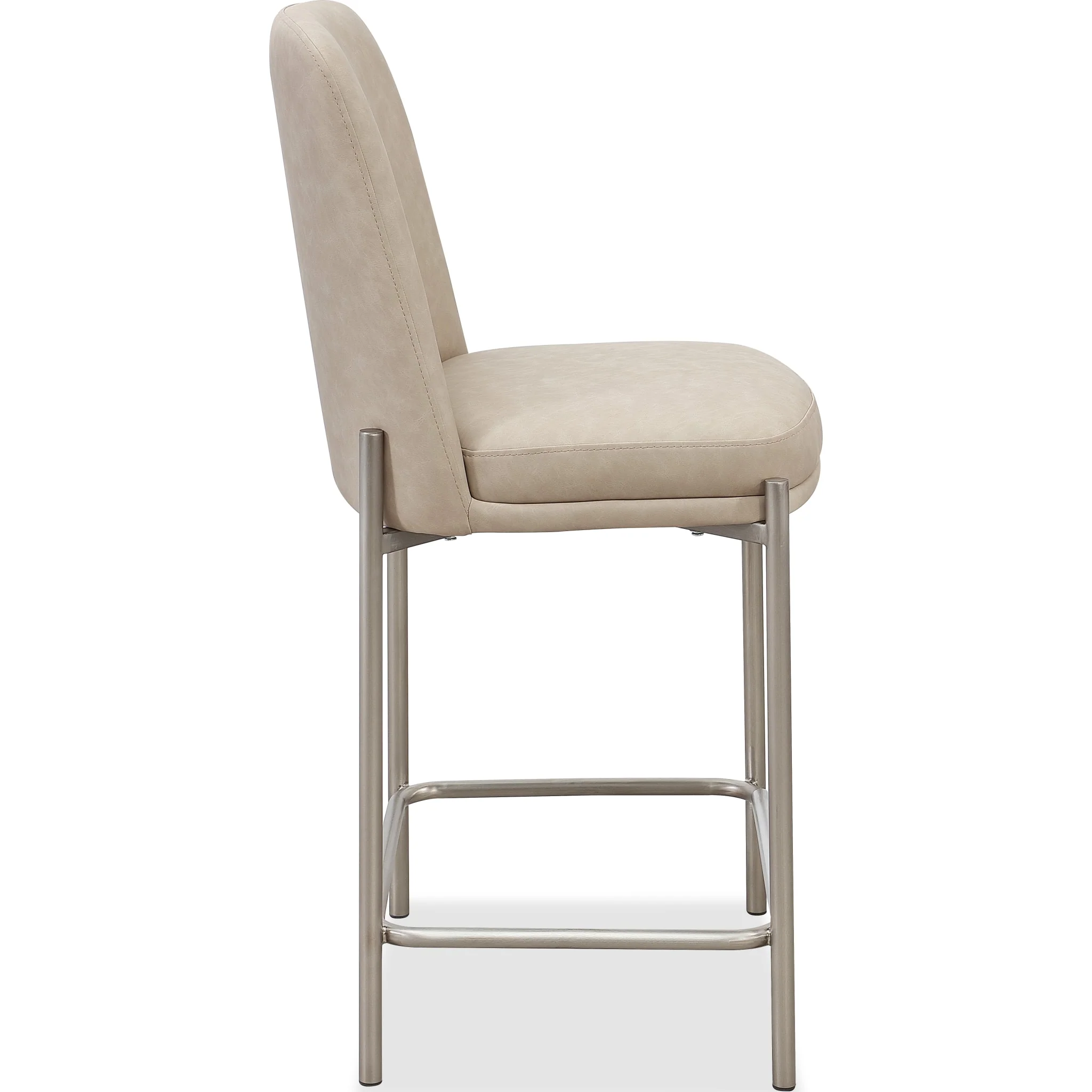 Dion Upholstered Counter Stool in Camel Synthetic Leather and Brushed Nickel Metal - Image 3