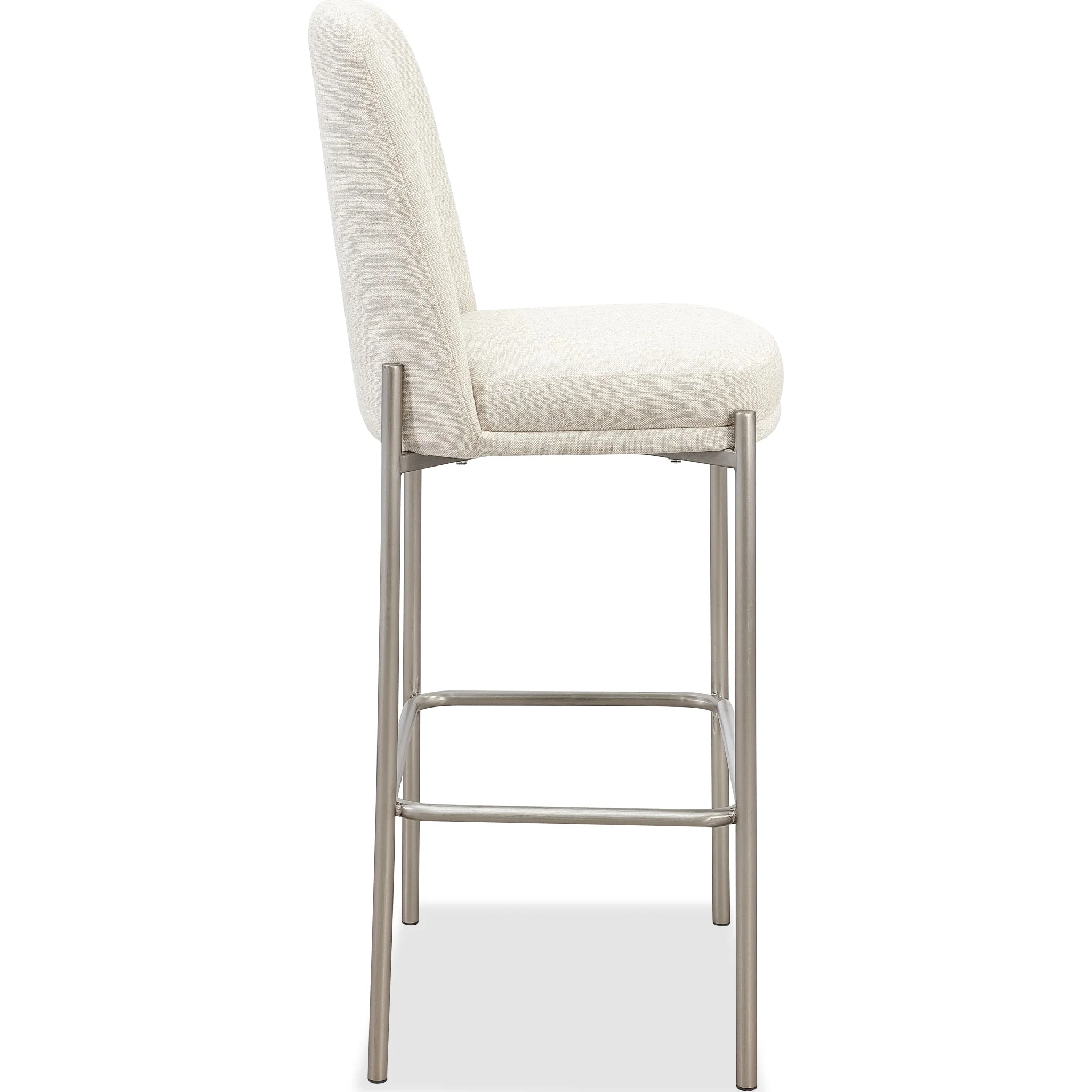 Dion Upholstered Bar Stool in Natural Light Linen and Brushed Nickel Metal - Image 3