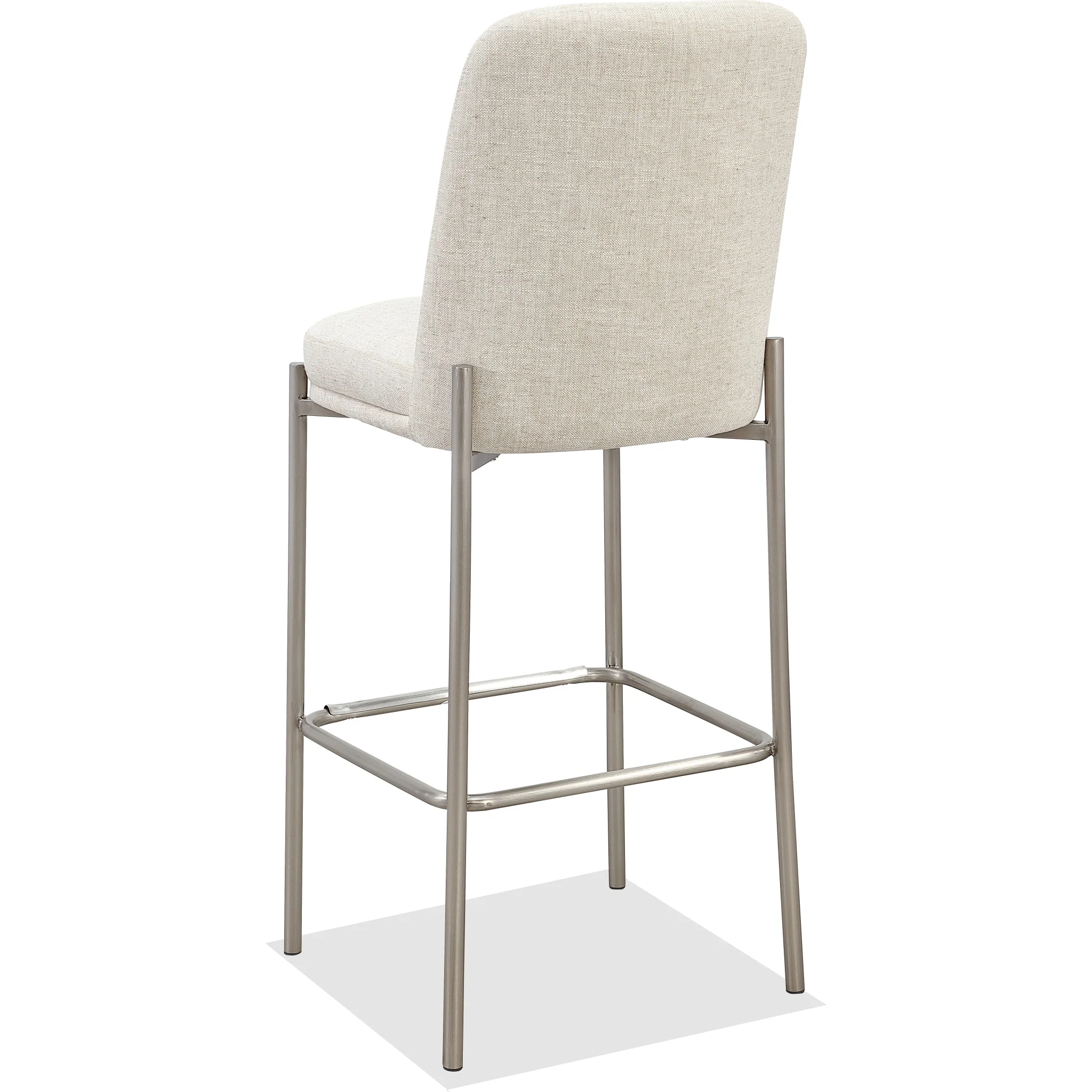 Dion Upholstered Bar Stool in Natural Light Linen and Brushed Nickel Metal - Image 4