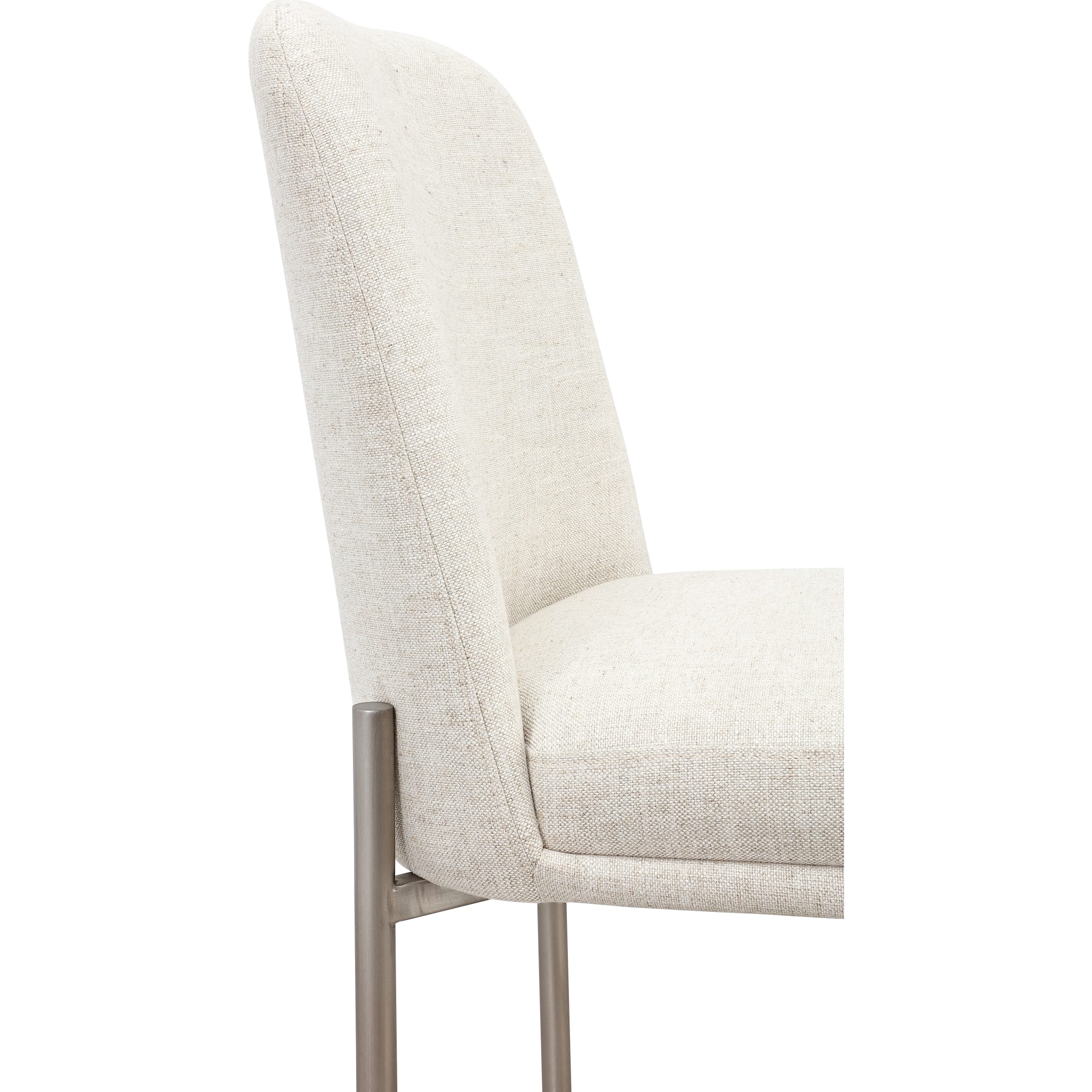 Dion Upholstered Bar Stool in Natural Light Linen and Brushed Nickel Metal - Image 5