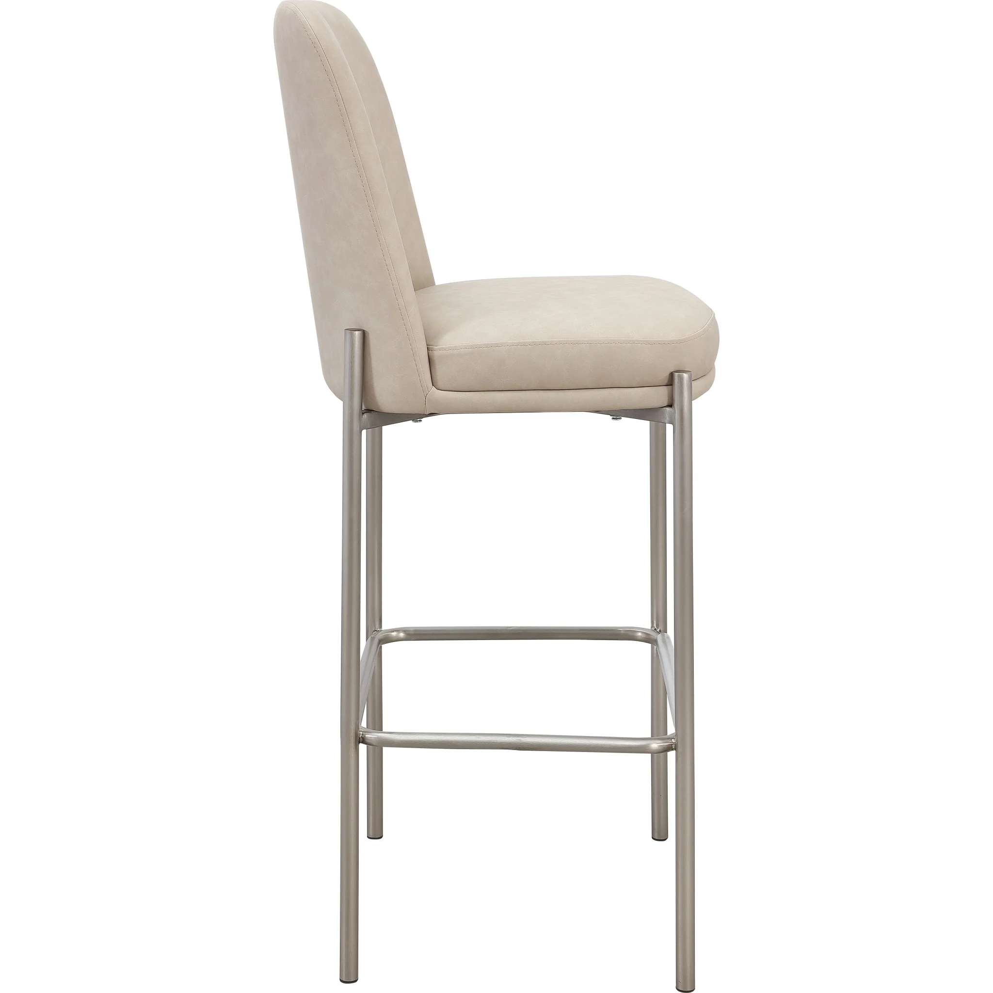Dion Upholstered Bar Stool in Camel Synthetic Leather and Brushed Nickel Metal - Image 3