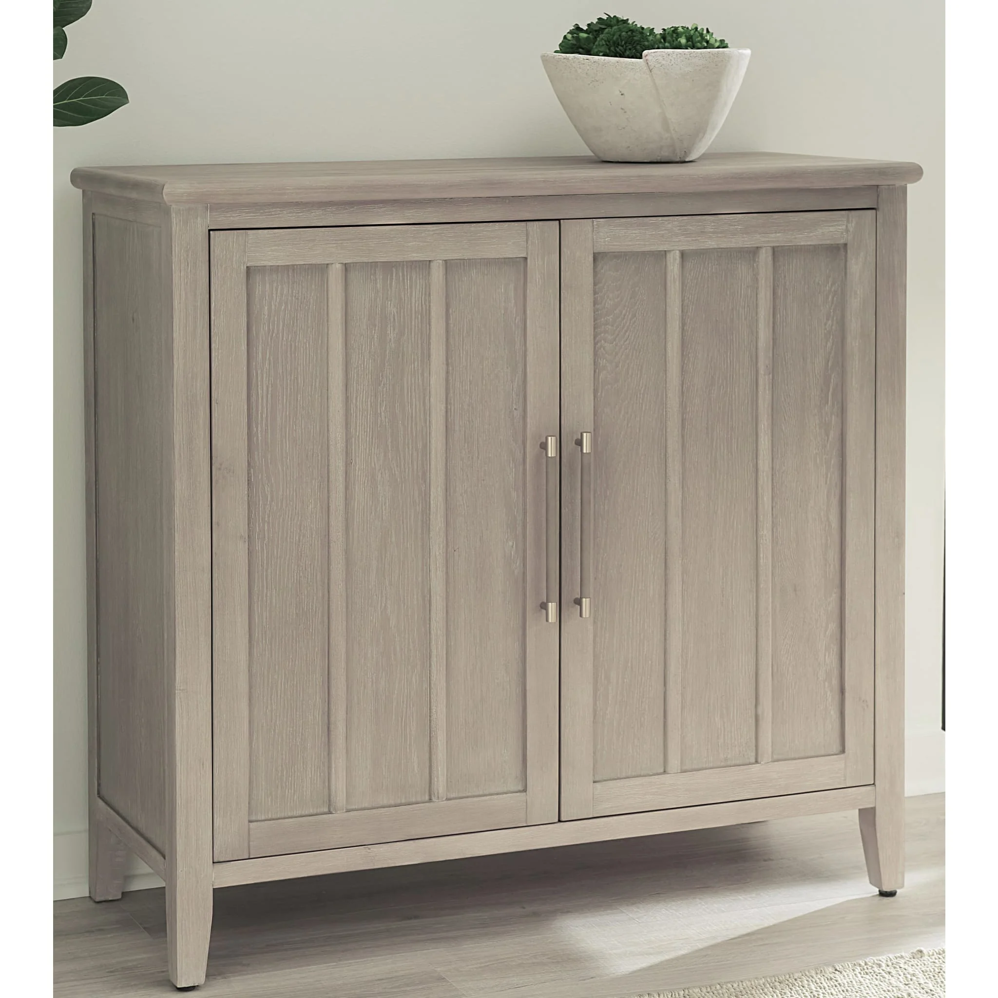 Camden Two Door Two Drawer Bar Cabinet with Stemware Rack and Wine Rack in Chai