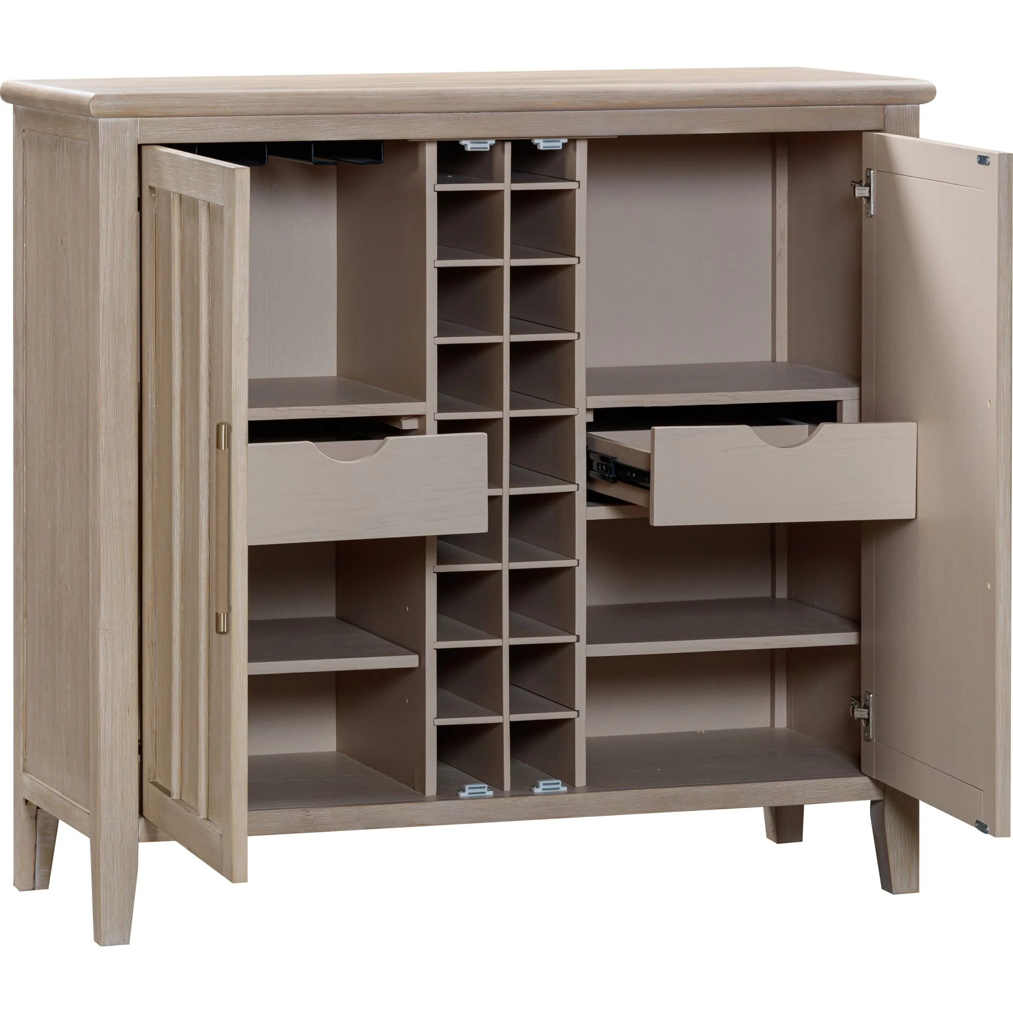 Camden Two Door Two Drawer Bar Cabinet with Stemware Rack and Wine Rack in Chai - Image 7