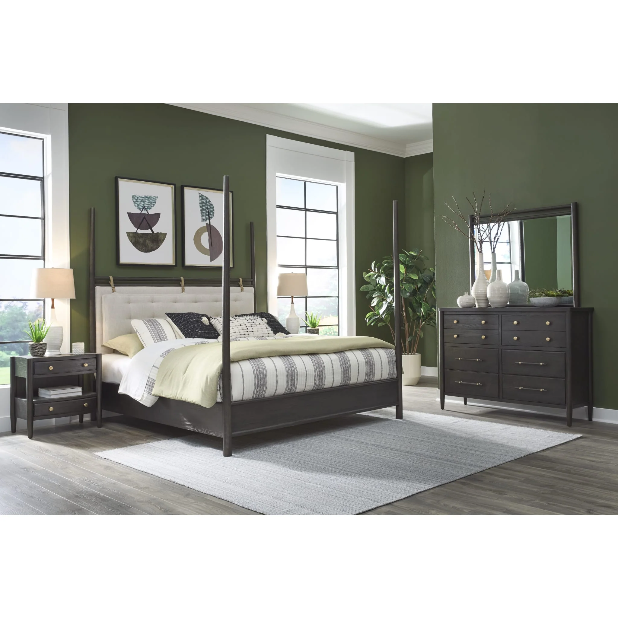 Rockport Upholstered Poster Bed in Yin and Turtle Dove Linen - Image 6