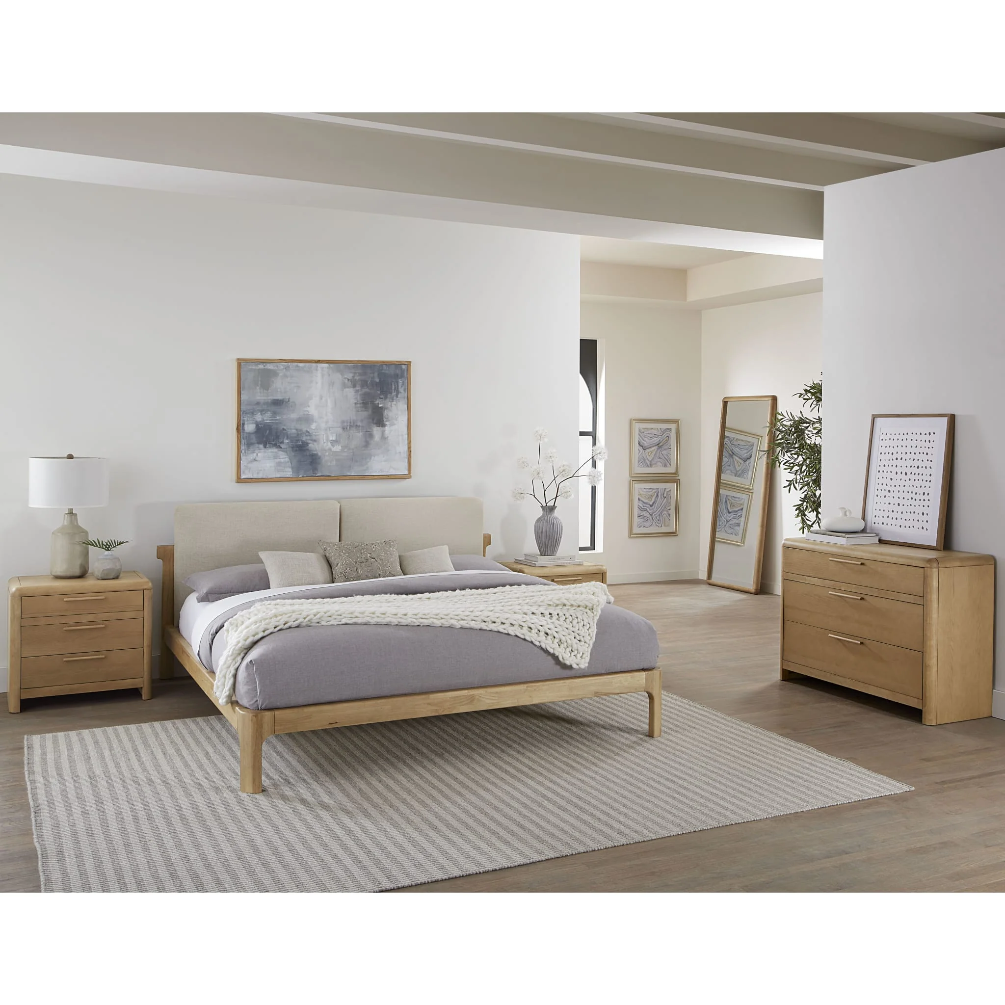 Furano Upholstered Two Cushion Platform Bed in Ginger and Natural Linen - Image 3
