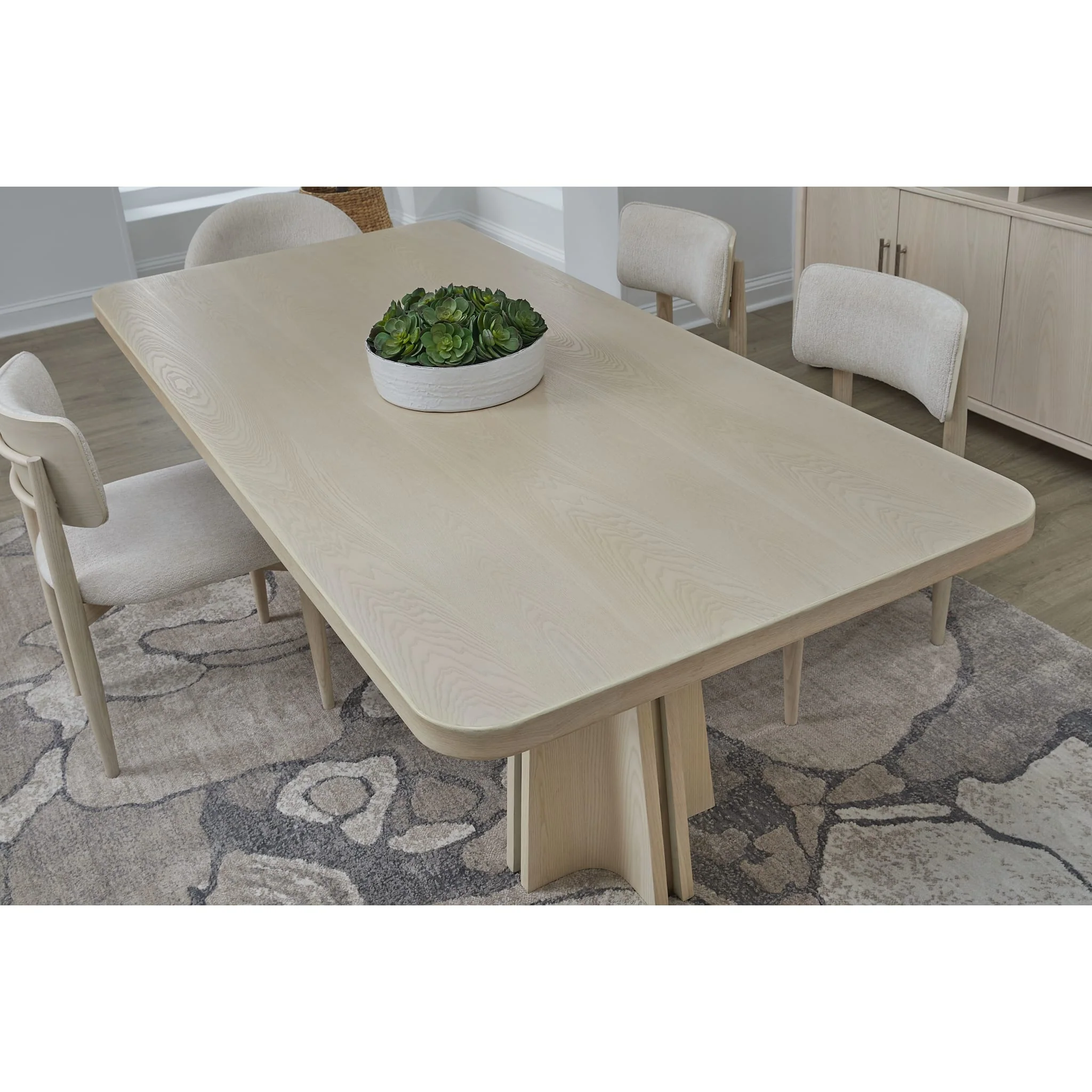 Zinnia Ash Wood Double Pedestal Dining Table in White Sand - Image 2
