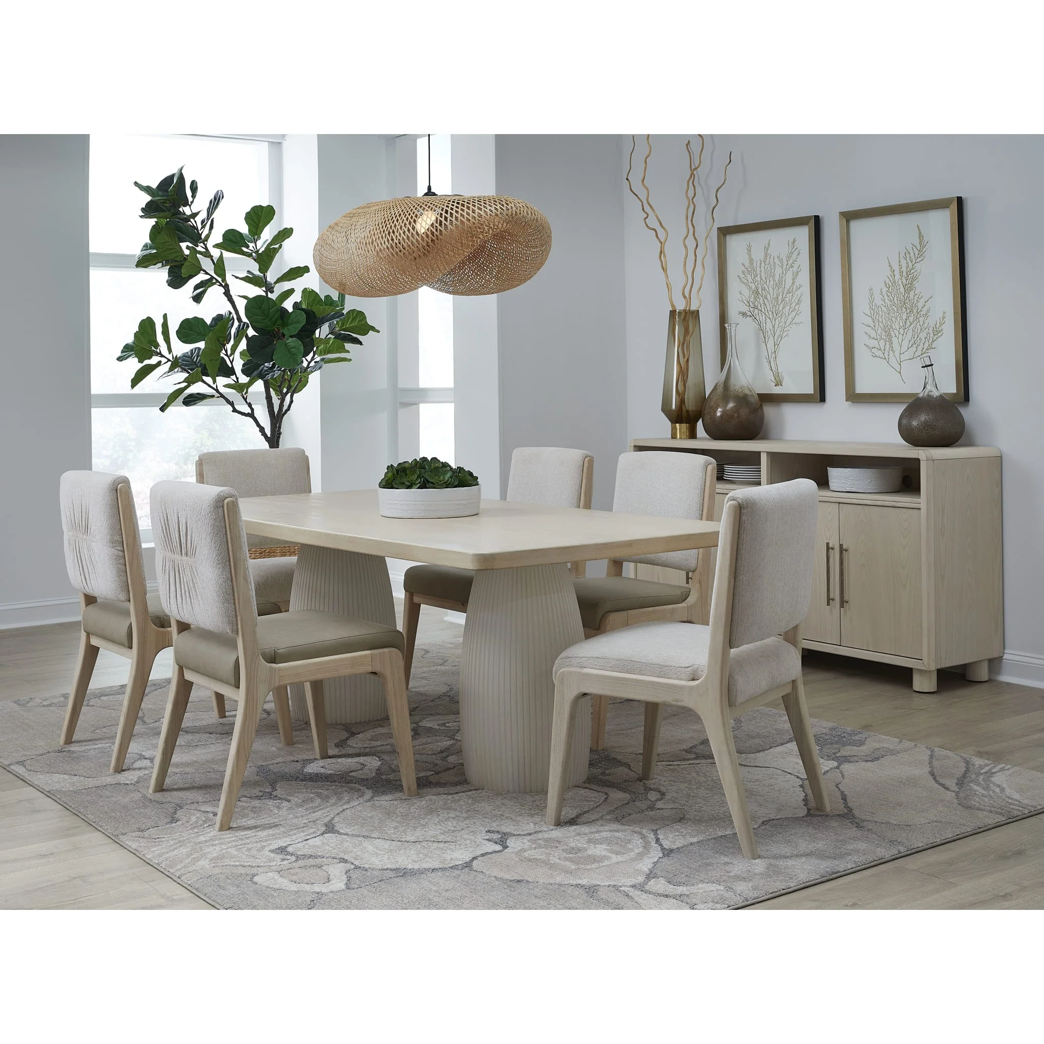 Zinnia Plaster Base Wood Top Dining Table in White Sand and Ivory - Image 8