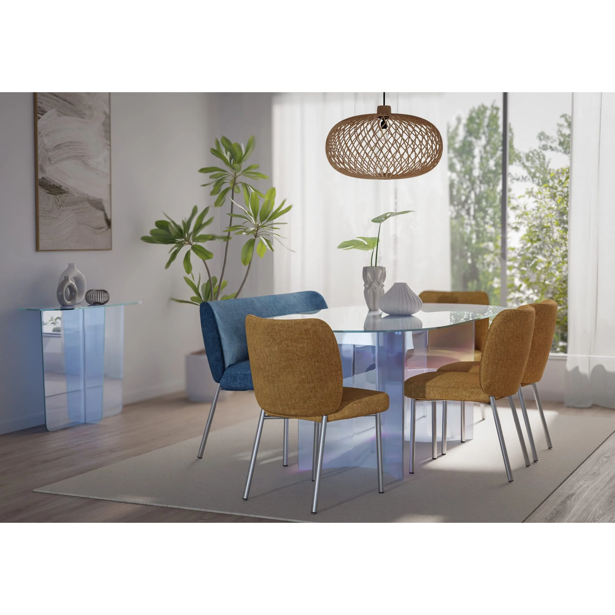 Fomo Chenille-upholstered Stainless Steel Base Dining Chair in Pineapple - Image 8