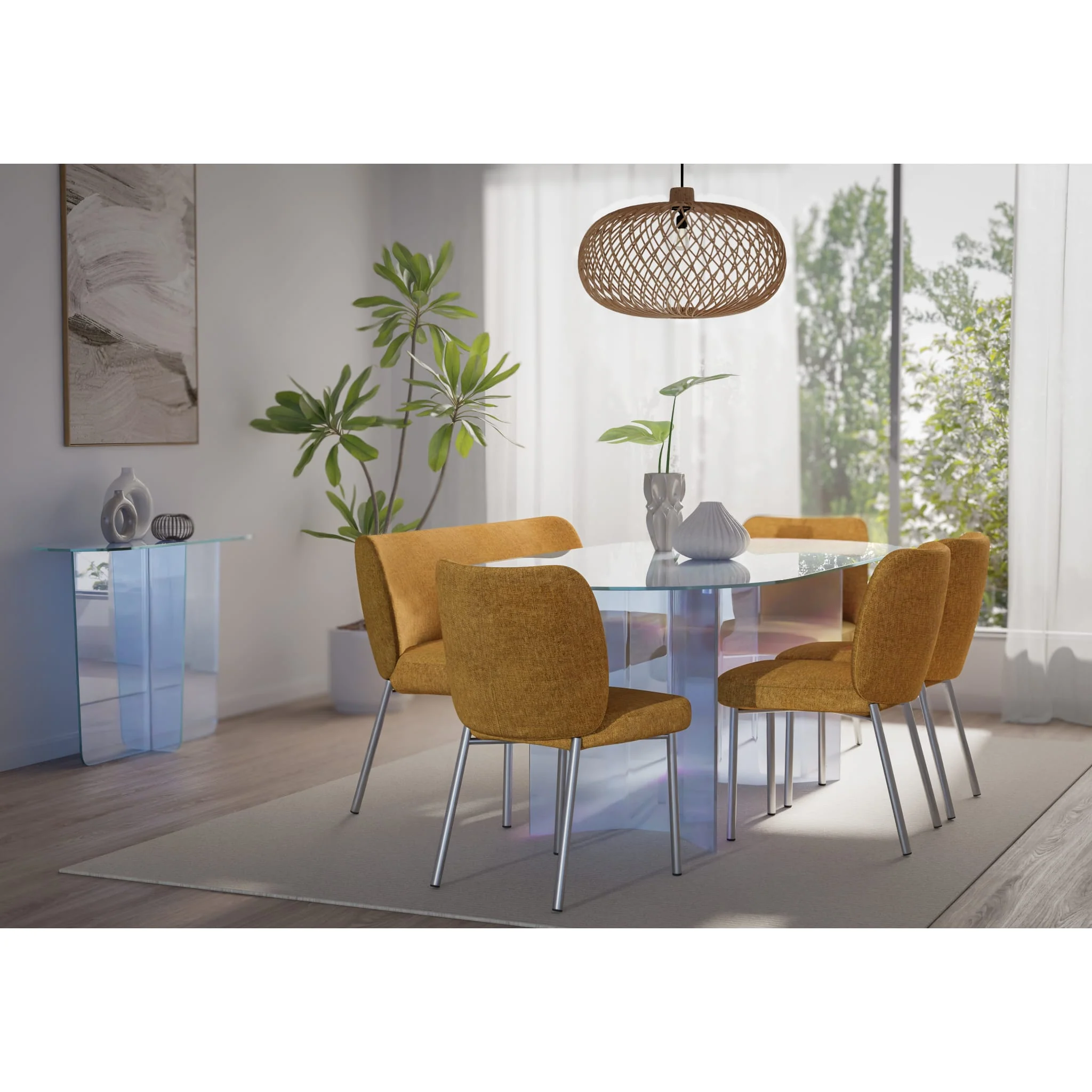 Fomo Chenille-upholstered Stainless Steel Base Dining Chair in Pineapple - Image 9