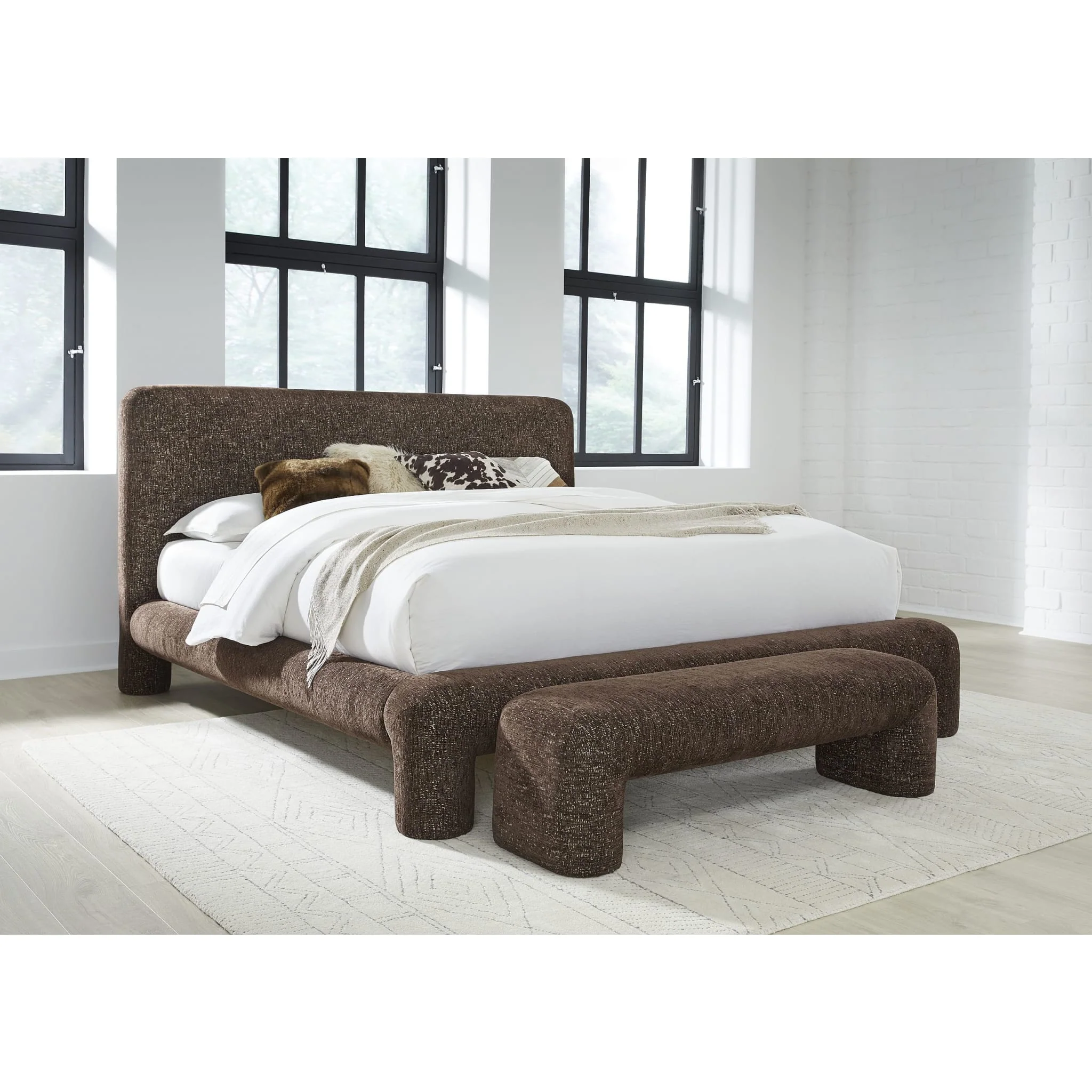 Mocoa Fully Upholstered Bench in Mongoose Chenille - Image 4