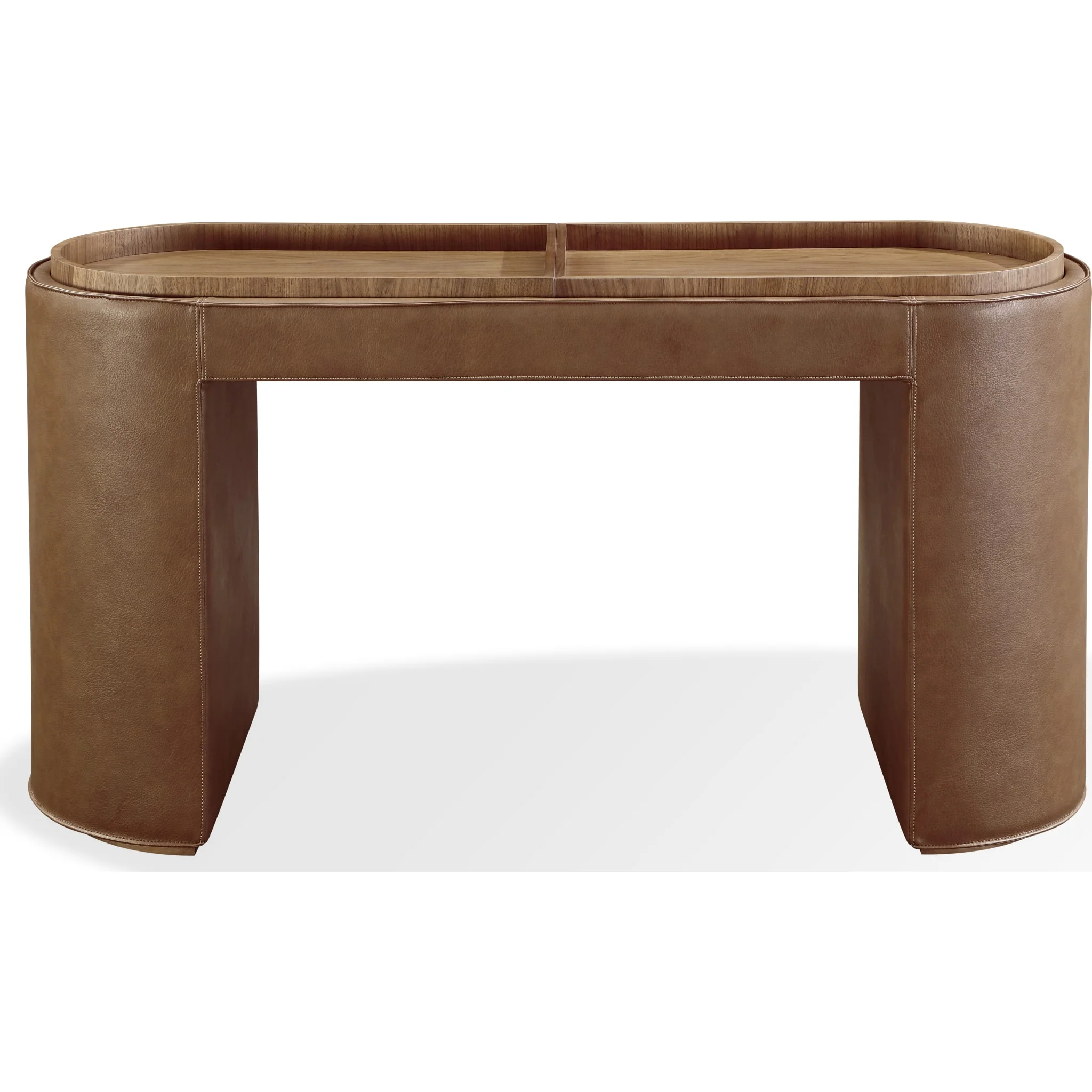 Yeal Leather Upholstered Storage Console Table with Wooden Tray Top - Image 2