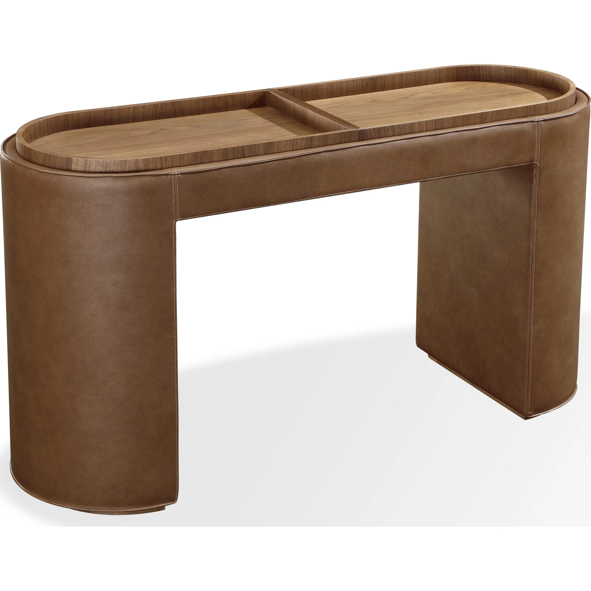 Yeal Leather Upholstered Storage Console Table with Wooden Tray Top - Image 3