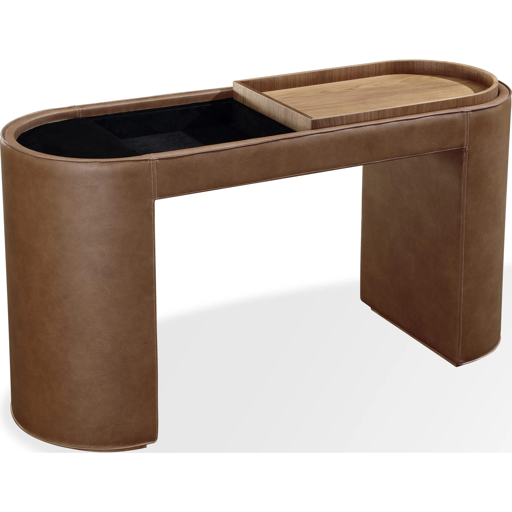 Yeal Leather Upholstered Storage Console Table with Wooden Tray Top - Image 4