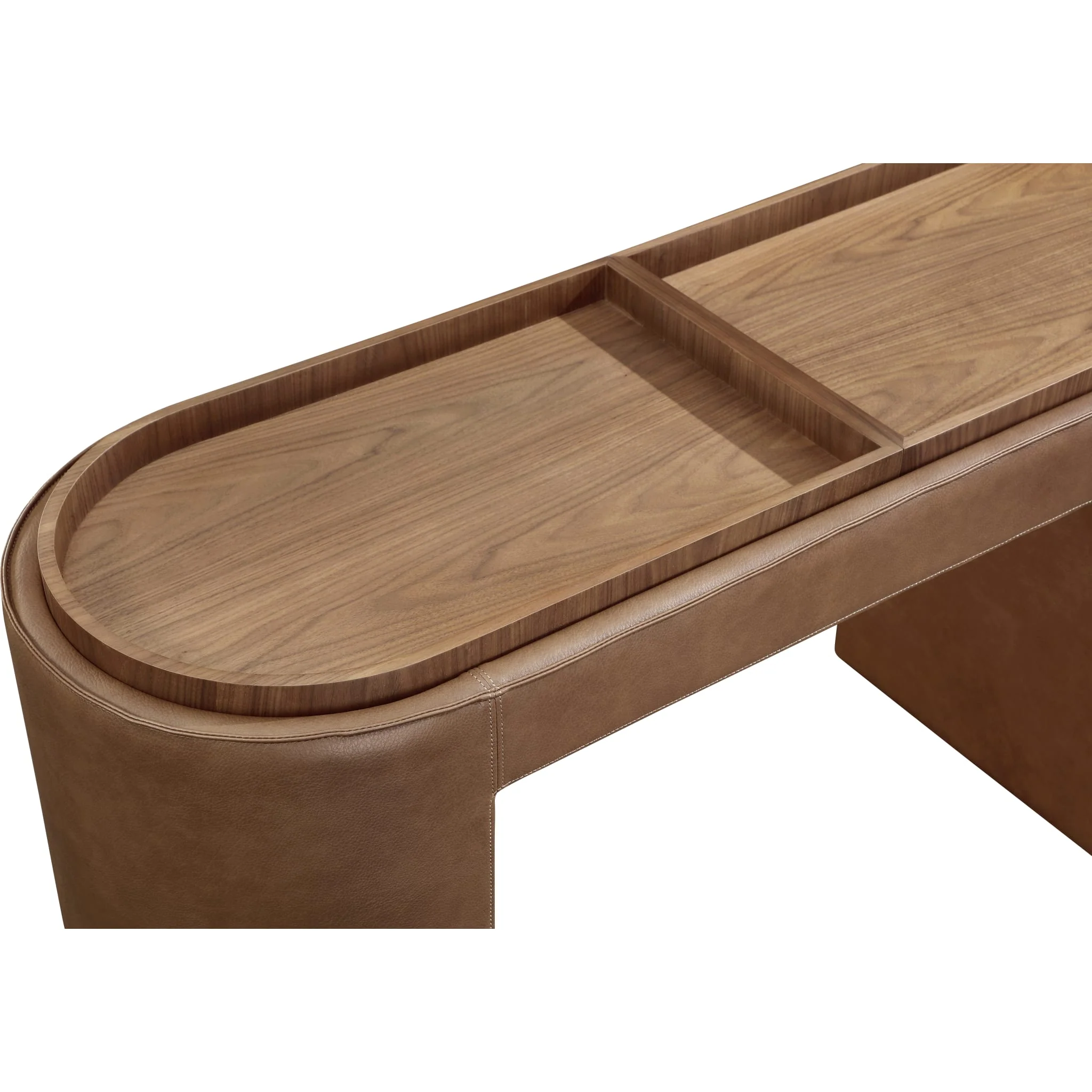 Yeal Leather Upholstered Storage Console Table with Wooden Tray Top - Image 5