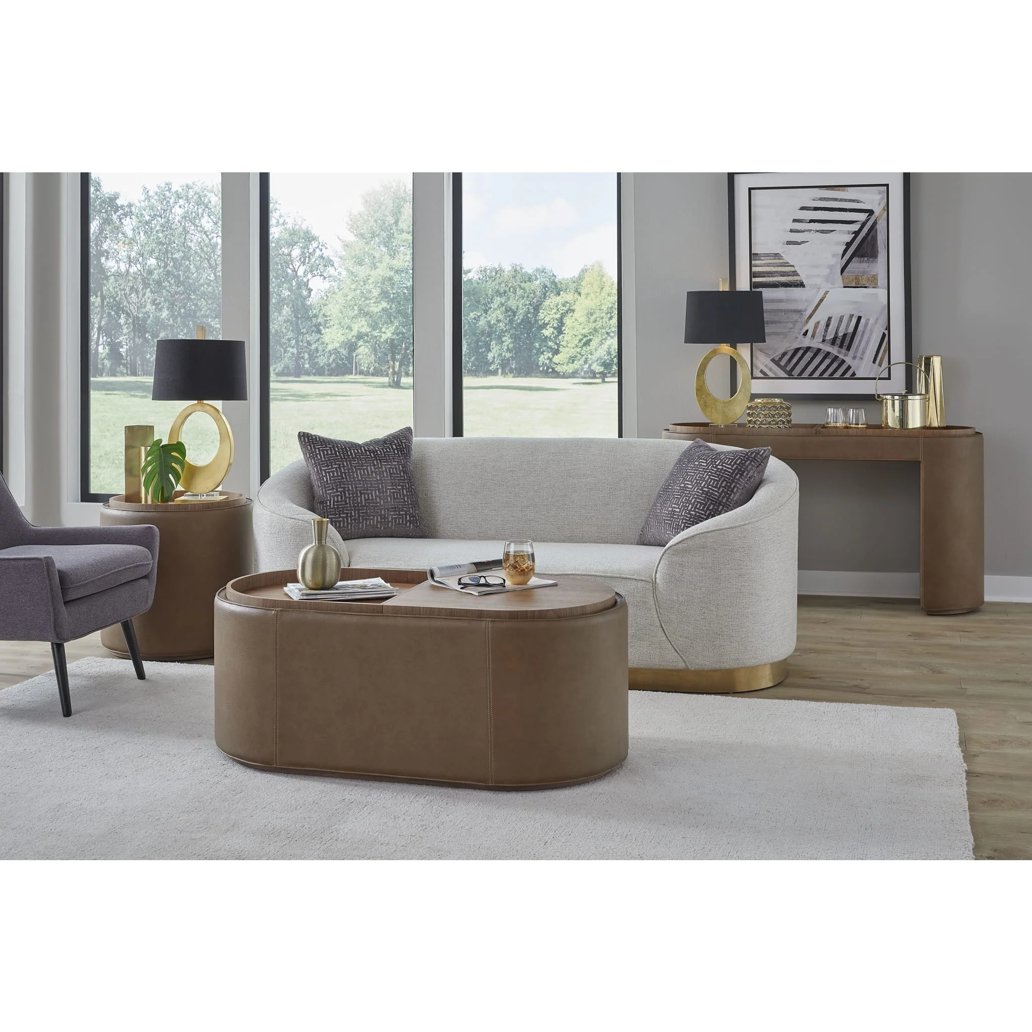 Yeal Leather Upholstered Storage Console Table with Wooden Tray Top - Image 7