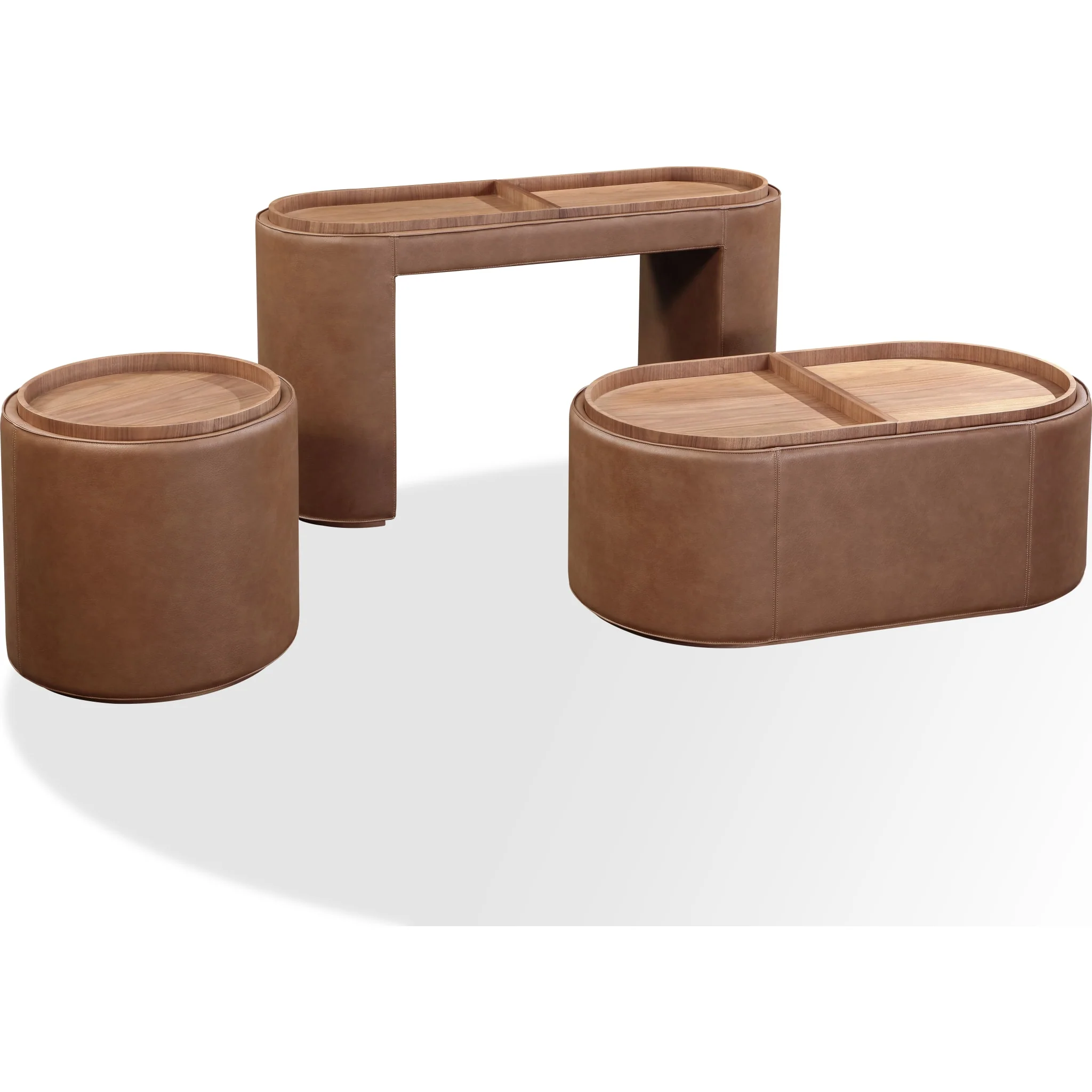 Yeal Leather Upholstered Storage Console Table with Wooden Tray Top - Image 8